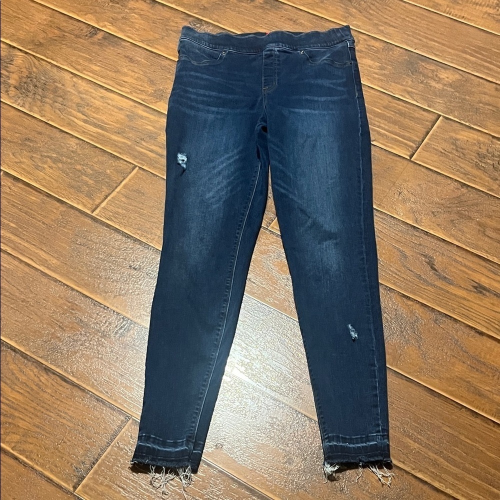 Spanx Dark Blue Distressed Women's Jeans - Size Large